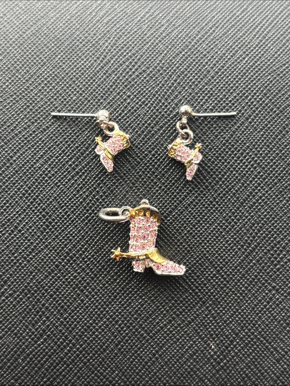 Montana Silversmiths Pink and Gold Cowboy Boot Earrings and Charm